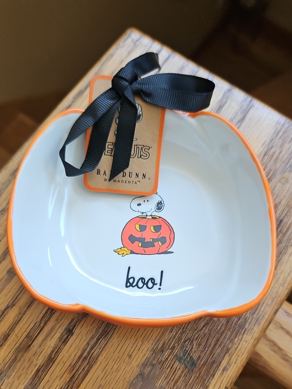 Rae Dunn'Boo' Pumpkin Treat Dish - White and Orange